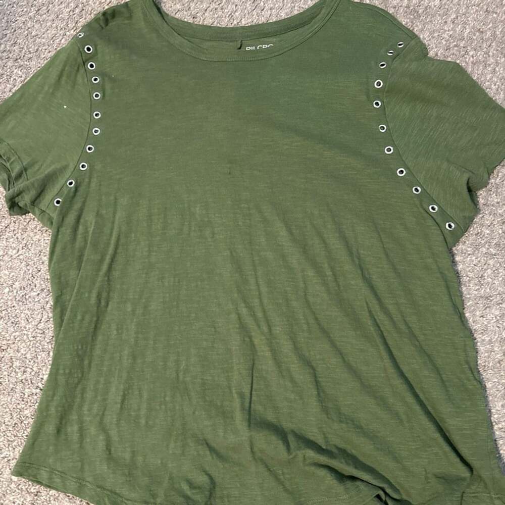 Pilcro Tee Size XL Green Eyelet Shoulder Short Sleeve